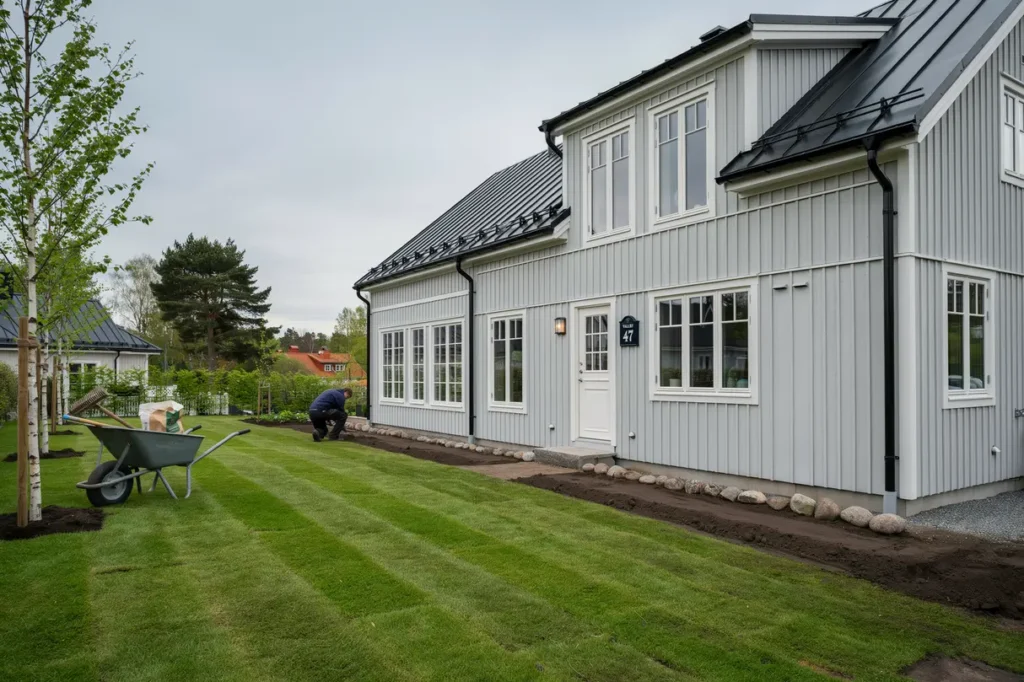 finplanering av villatomt med s dd och jordjustering i vallby